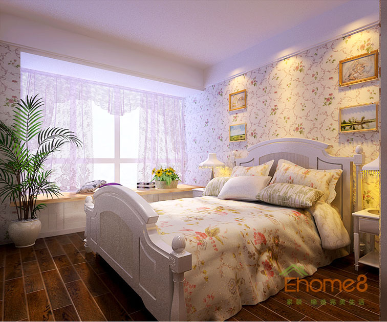 72㎡兩房一廳田園風(fēng)格臥室裝修效果圖44