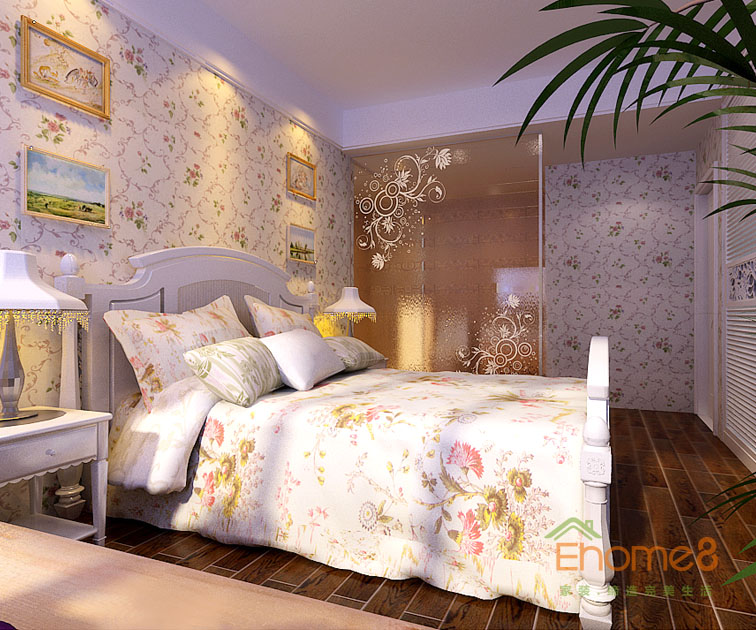 72㎡兩房一廳田園風(fēng)格臥室裝修效果圖444