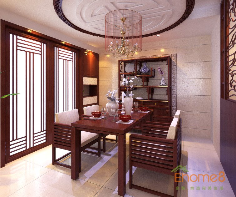 72㎡兩房一廳中式原木風(fēng)格餐廳裝修效果圖555