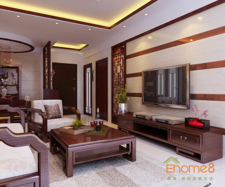 72㎡兩房一廳中式原木風(fēng)格客廳裝修效果圖55