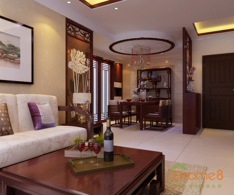 72㎡兩房一廳中式原木風(fēng)格客廳裝修效果圖5555