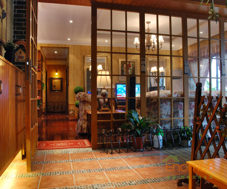 93㎡三房一廳田園風(fēng)格入戶裝修效果圖