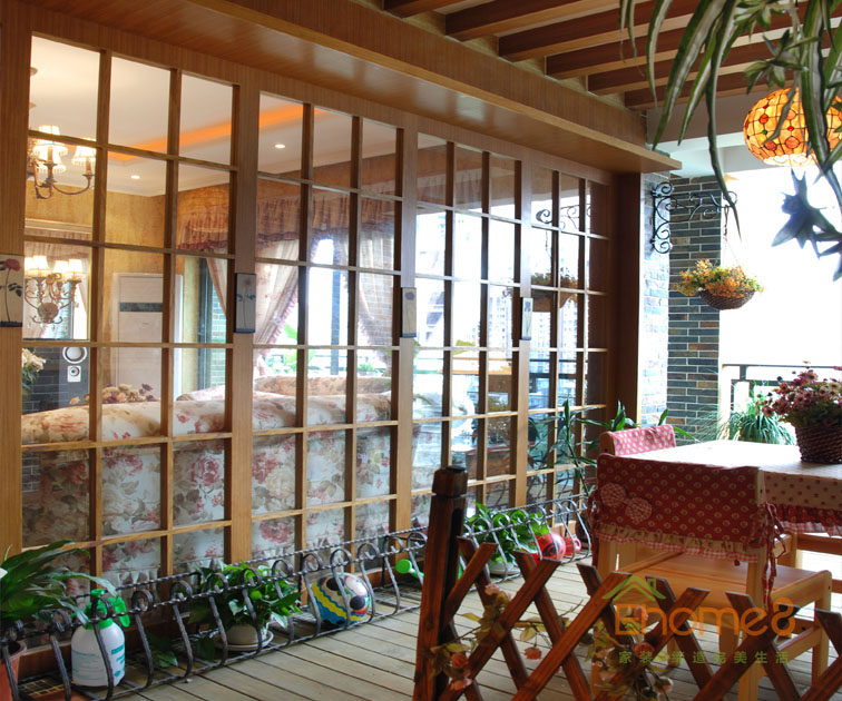 93㎡三房一廳田園風(fēng)格陽臺(tái)裝修效果圖97964