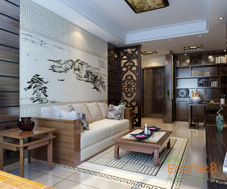 42㎡小戶型中式原木風(fēng)格客廳裝修效果圖96