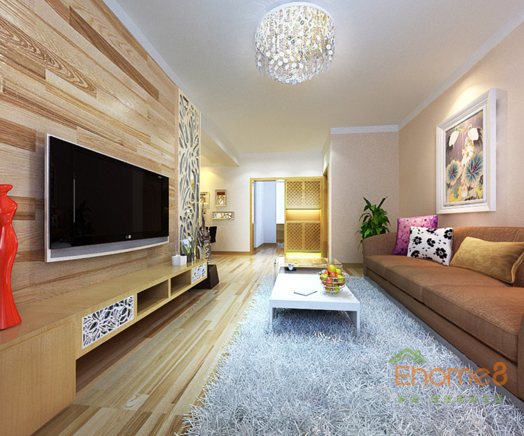 63㎡兩房一廳現(xiàn)代簡約風(fēng)格客廳全景裝修效果圖