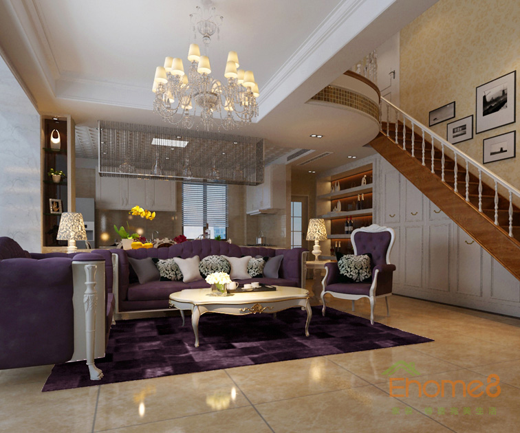 163㎡樓中樓歐式風格一樓客廳沙發(fā)裝修效果圖