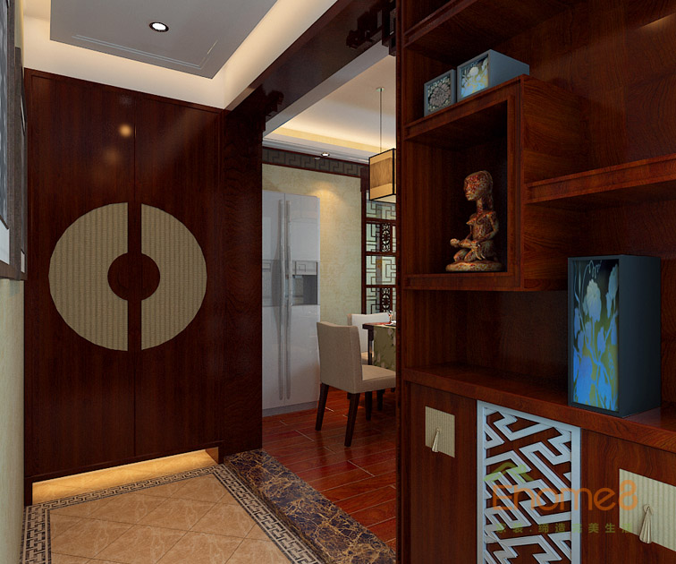 69㎡兩房一廳中式風(fēng)格入戶玄關(guān)裝修效果圖