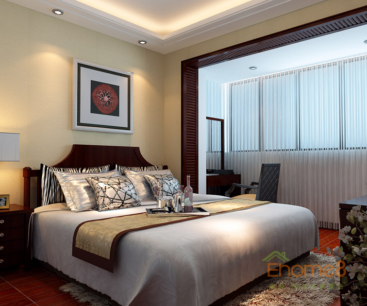 69㎡兩房一廳中式風(fēng)格主臥裝修效果圖