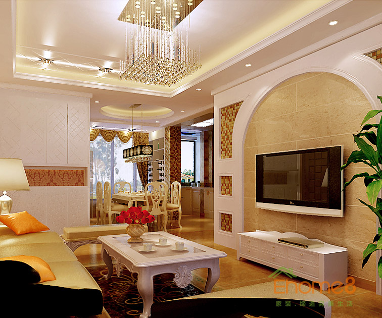 96㎡三房一廳法式風(fēng)格客廳裝修效果圖96542