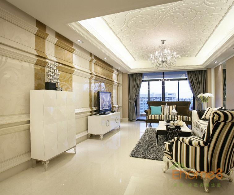 82㎡兩房一廳歐式風(fēng)格客廳全景裝修效果圖