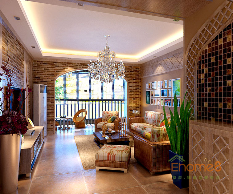 72㎡兩房一廳地中海風格客廳裝修效果圖