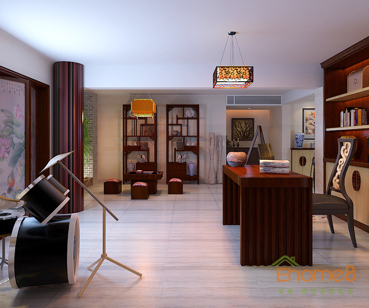 172㎡躍層中式田園風格書房裝修效果圖