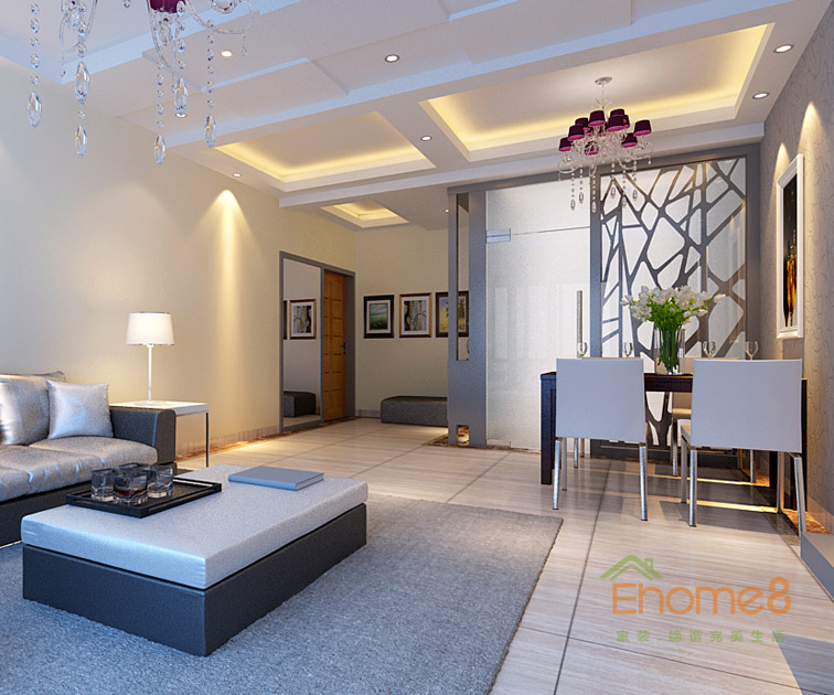 76㎡兩房一廳美式風(fēng)格客廳餐廳裝修效果圖