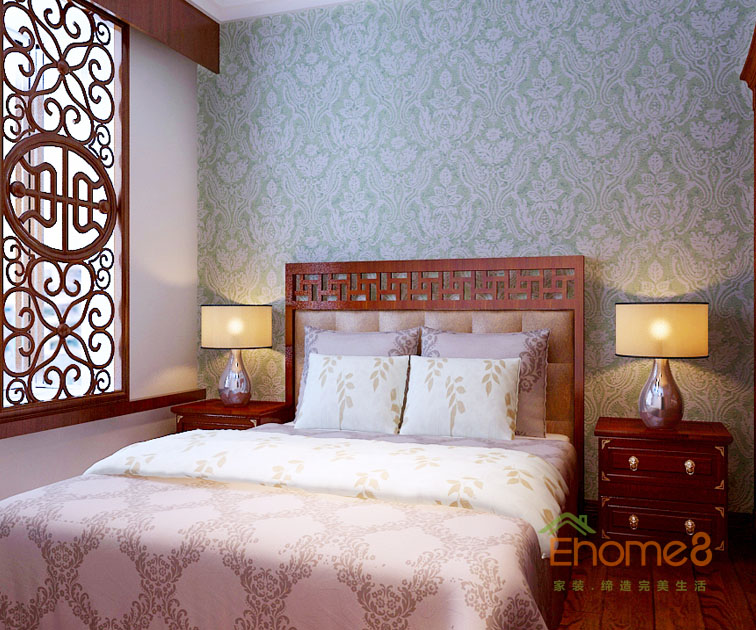 98㎡三房一廳中式原木風(fēng)格老人房裝修效果圖