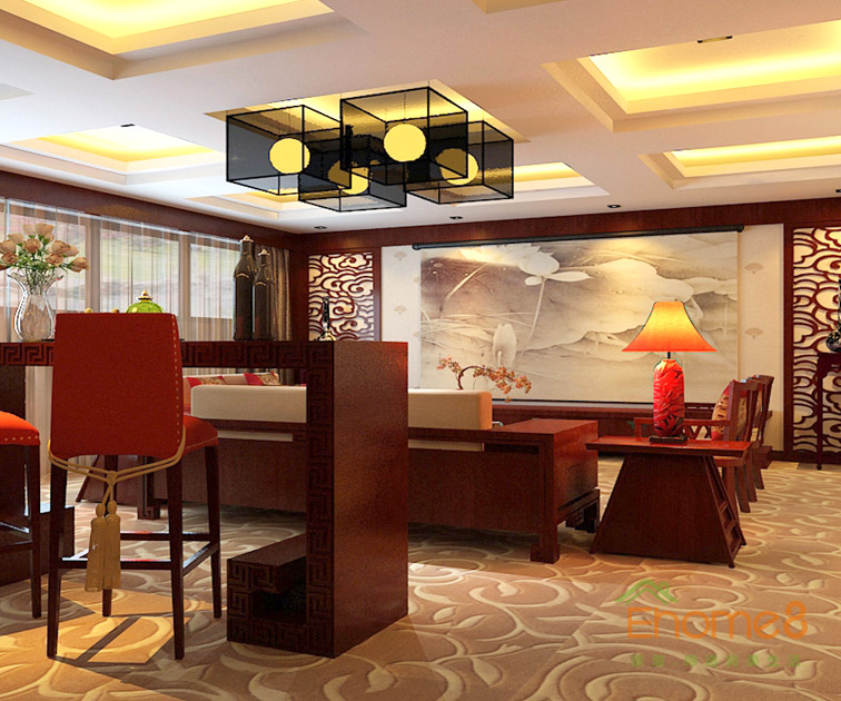 112㎡三房一廳中式原木風(fēng)格客廳吧臺(tái)裝修效果圖.jpg