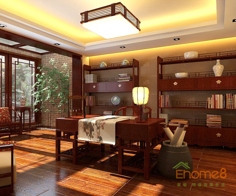112㎡三房一廳中式原木風(fēng)格書(shū)房裝修效果圖.jpg