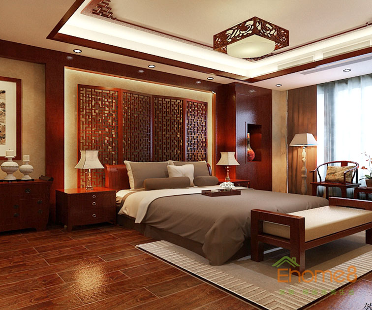 112㎡三房一廳中式原木風(fēng)格主人房裝修效果圖.jpg