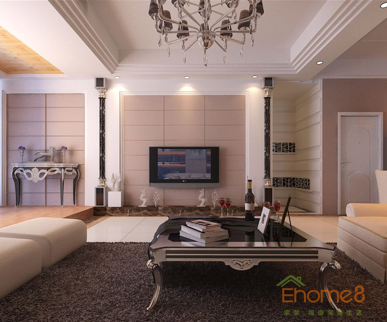 82㎡兩房一廳歐式風(fēng)格客廳裝修效果圖