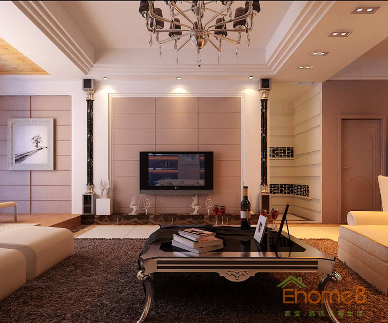 82㎡兩房一廳歐式風(fēng)格客廳裝修效果圖478964512