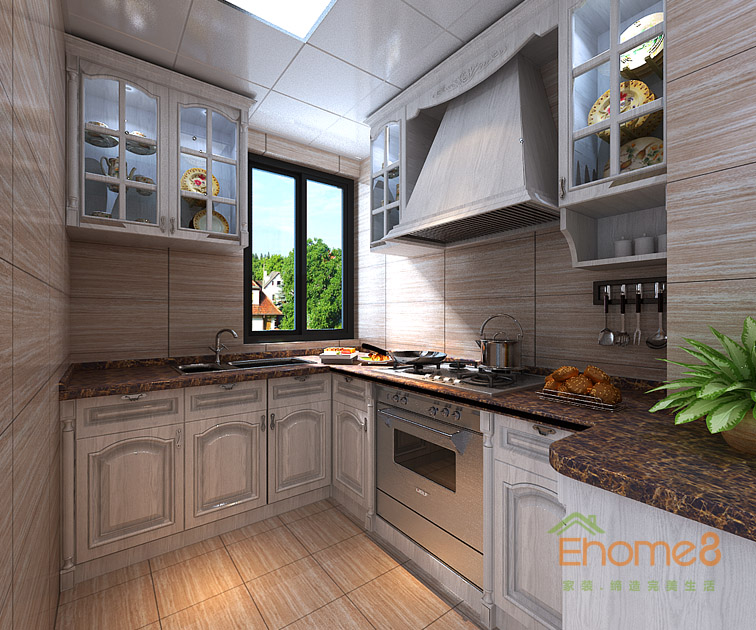 111㎡三房一廳美式風(fēng)格廚房裝修效果圖