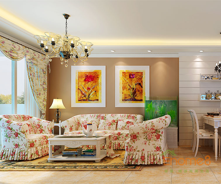 111㎡三房一廳美式風(fēng)格客廳沙發(fā)裝修效果圖