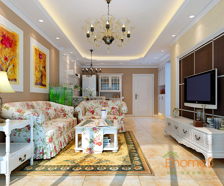 111㎡三房一廳美式風(fēng)格客廳裝修效果圖