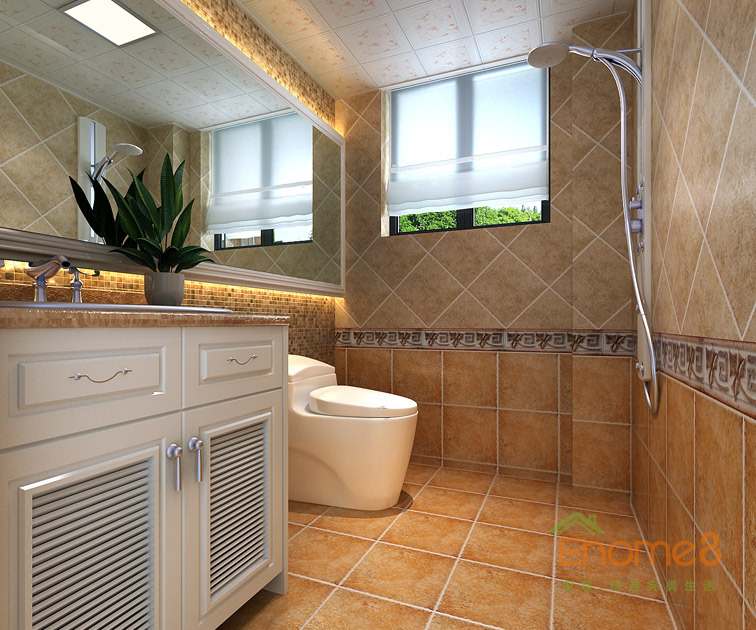 111㎡三房一廳美式風(fēng)格衛(wèi)生間裝修效果圖