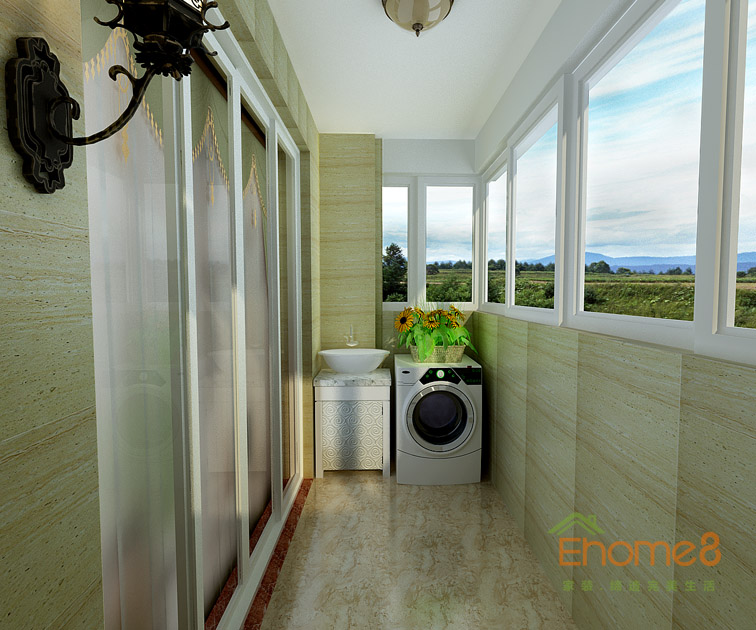 111㎡三房一廳美式風(fēng)格陽臺裝修效果圖