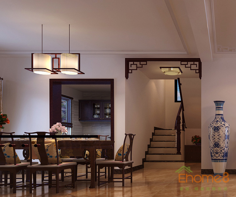 160㎡躍層中式風(fēng)格餐廳裝修效果圖