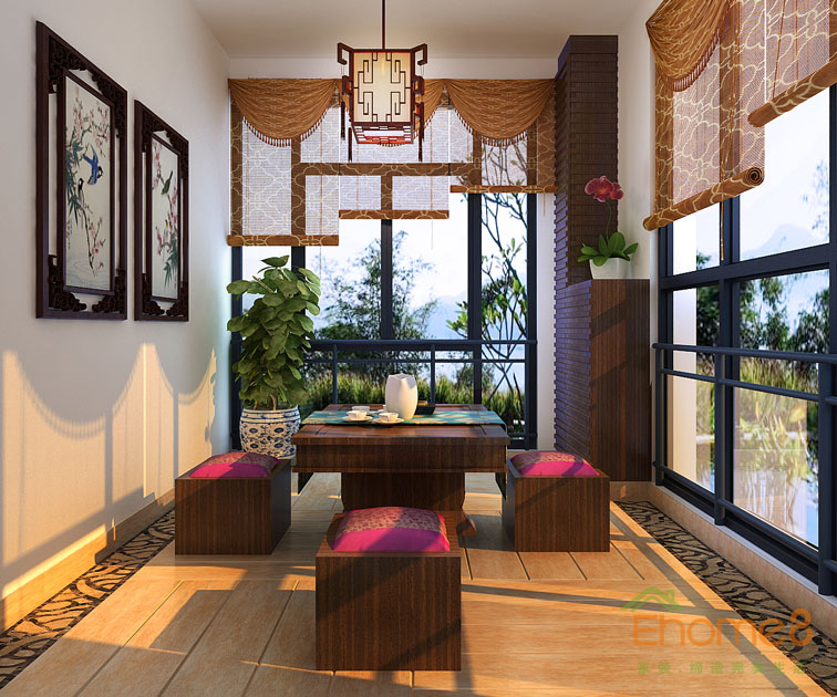 160㎡躍層中式風(fēng)格陽(yáng)臺(tái)裝修效果圖