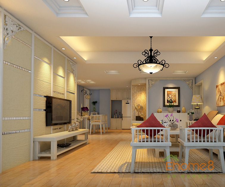 76㎡兩房一廳美式風(fēng)格客廳裝修效果圖