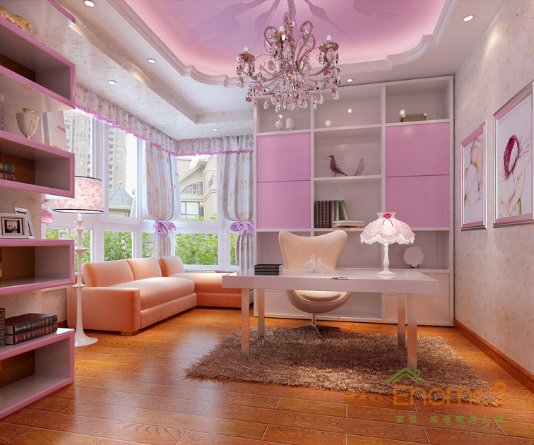 108㎡三房一廳美式風(fēng)格女兒房書房裝修效果圖.jpg