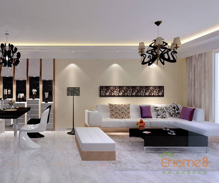 78㎡兩房一廳美式風格客廳沙發(fā)裝修效果圖