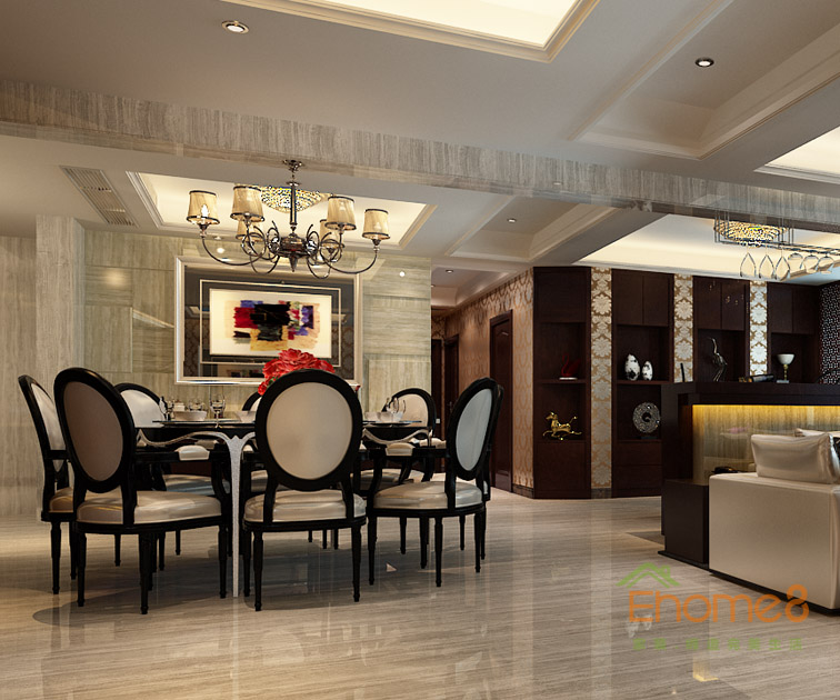 98㎡三房一廳歐式風(fēng)格餐廳餐桌裝修效果圖