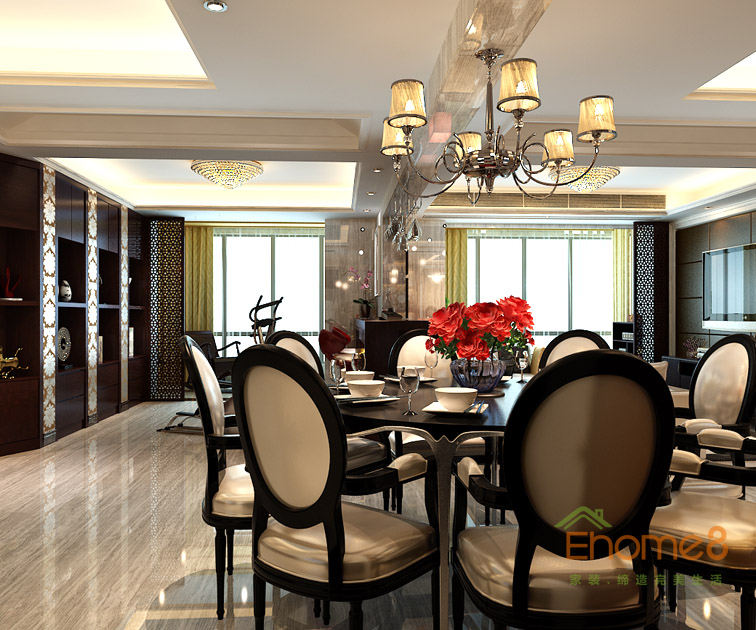 98㎡三房一廳歐式風(fēng)格餐廳裝修效果圖