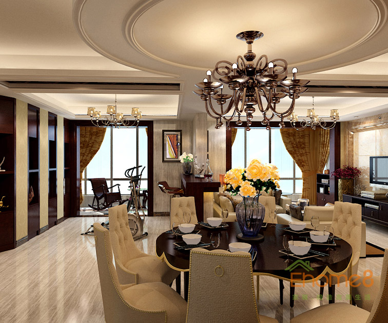 158㎡四房兩廳法式風(fēng)格餐廳吊燈裝修效果圖.jpg