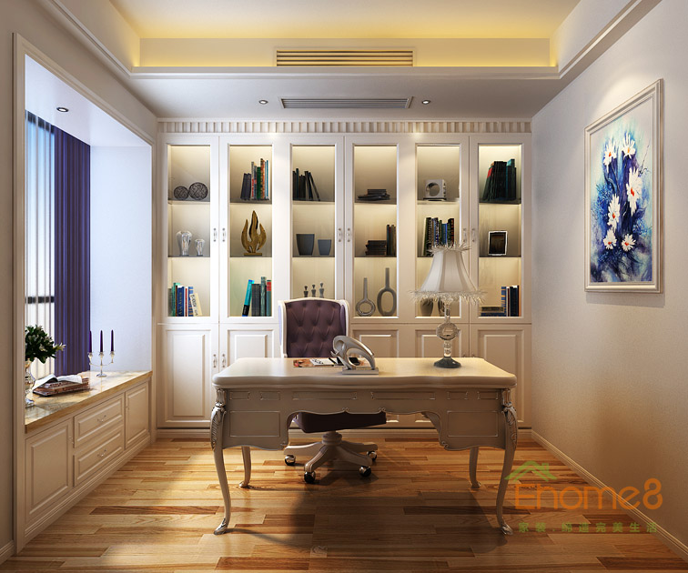 158㎡四房兩廳法式風(fēng)格書房書架裝修效果圖.jpg