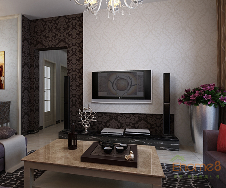 75㎡兩房一廳美式風(fēng)格客廳電視裝修效果圖