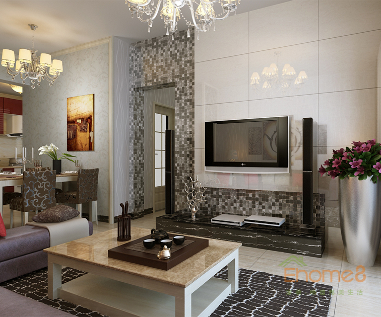 75㎡兩房一廳美式風(fēng)格客廳裝修效果圖