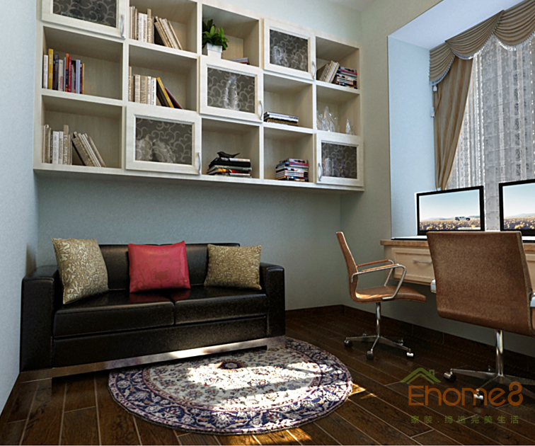 75㎡兩房一廳美式風(fēng)格書(shū)房裝修效果圖