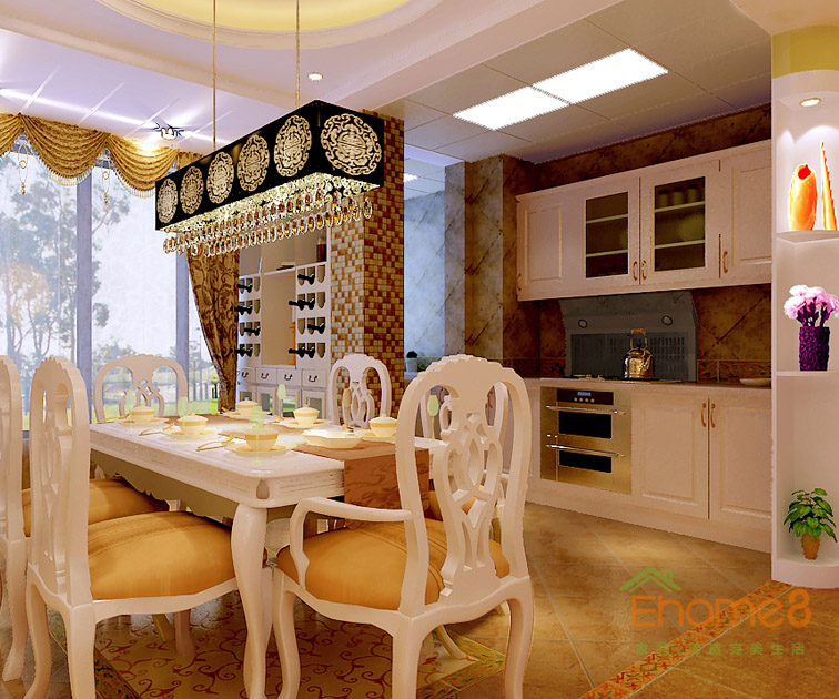 102㎡三房一廳法式風(fēng)格餐廳裝修效果圖