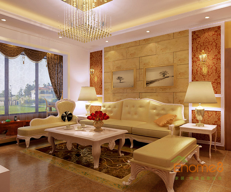 102㎡三房一廳法式風(fēng)格客廳裝修效果圖