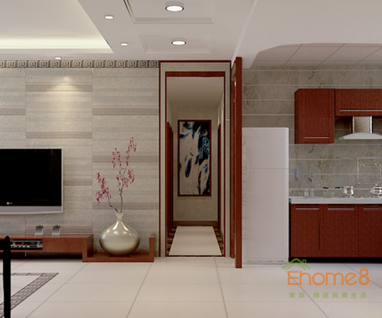 72㎡兩房一廳中式風(fēng)格過(guò)道裝修效果圖