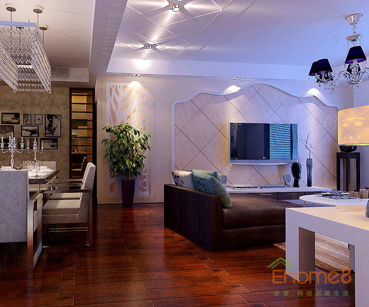 74㎡兩房一廳法式風(fēng)格客廳過道裝修效果圖