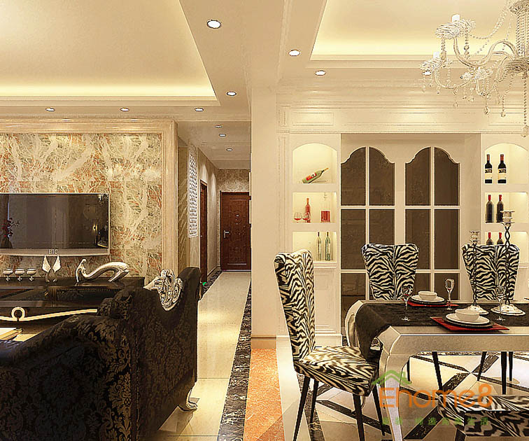 98㎡三房一廳歐式風(fēng)格客廳過道裝修效果圖