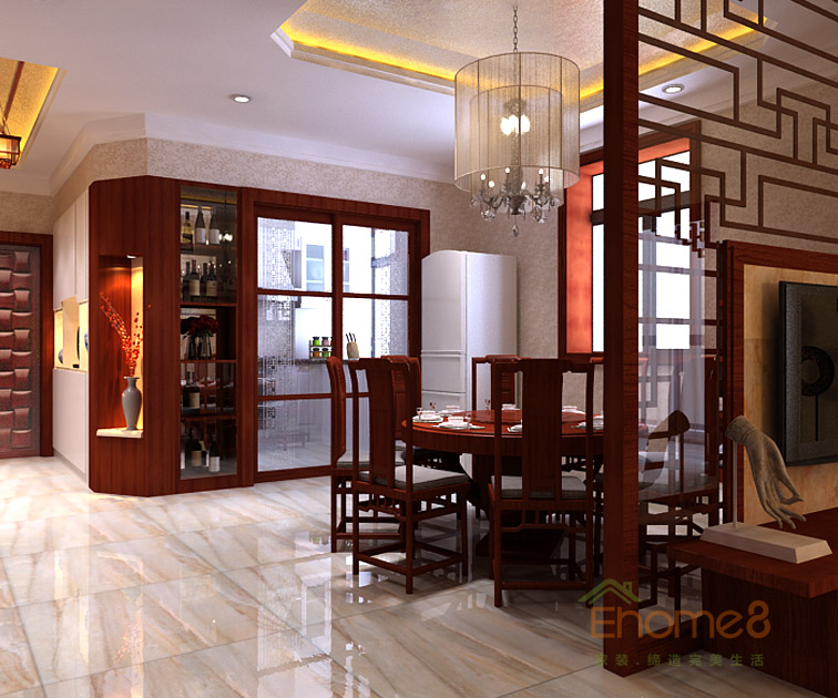 68㎡兩房一廳中式原木風(fēng)格餐廳裝修效果圖