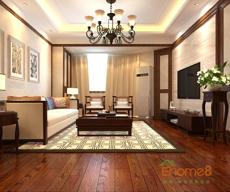 80㎡兩房一廳中西結(jié)合風(fēng)格客廳吊燈裝修效果圖