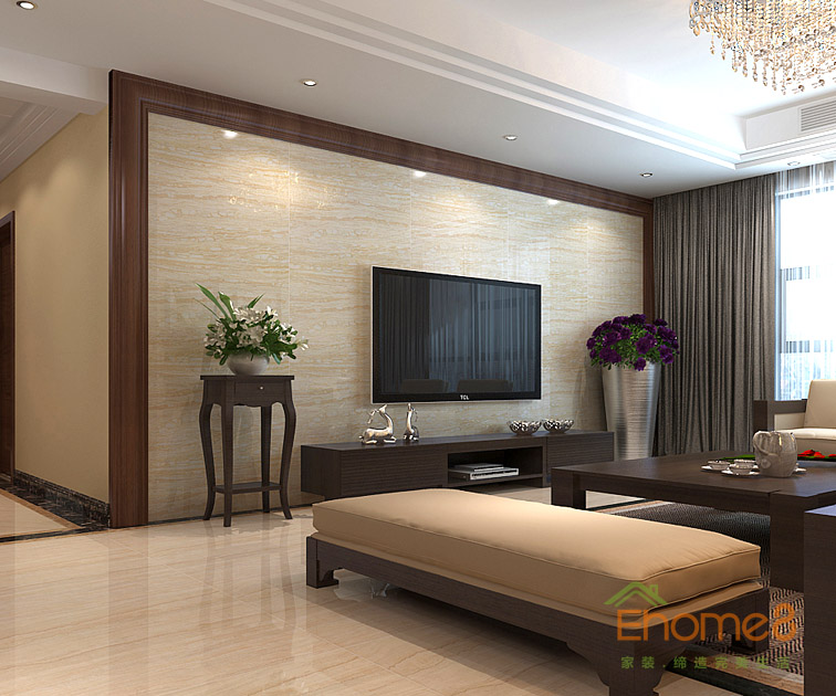 95㎡三房一廳美式風(fēng)格客廳電視墻裝修效果圖