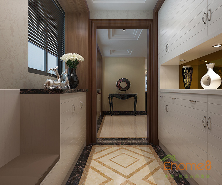 95㎡三房一廳美式風(fēng)格入戶玄關(guān)裝修效果圖