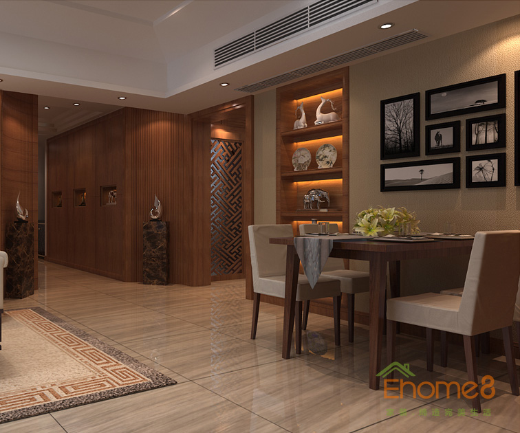 99㎡三房一廳中式優(yōu)雅風(fēng)格餐廳裝修效果圖